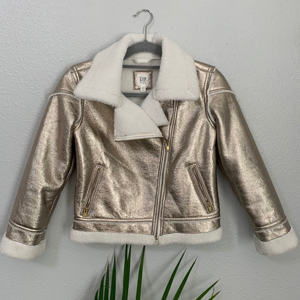 GAP Kids Gold Faux Sherling Lined Sherpa Jacket Size L (10)